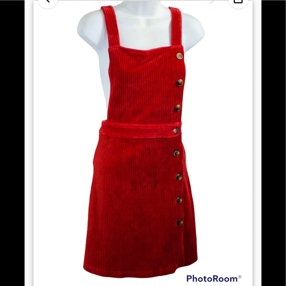 Sandy & Sid Corduroy overall dress rust color.